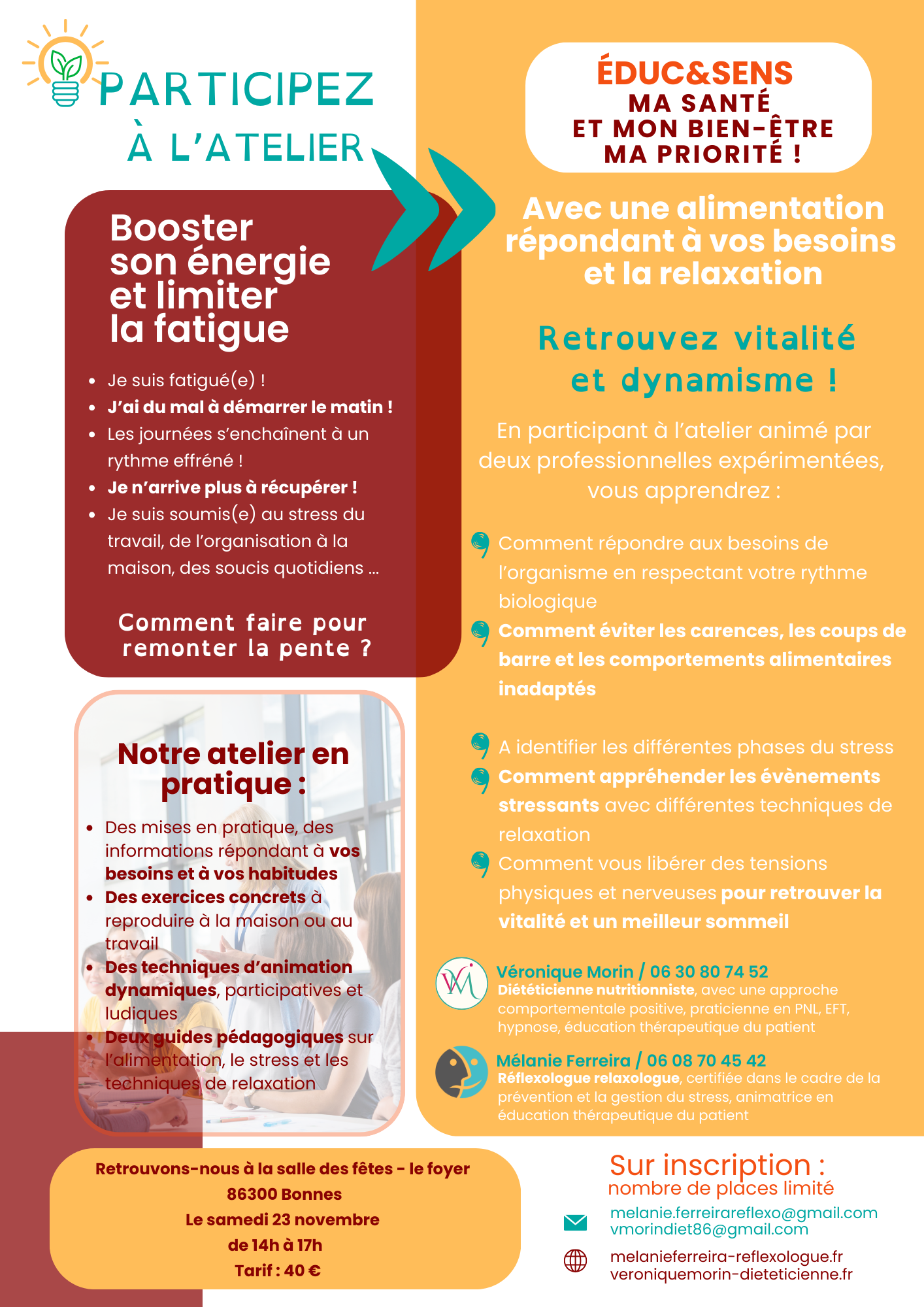 Atelier Booster son énergie et limiter la fatigue avec l'alimentation et la relaxation